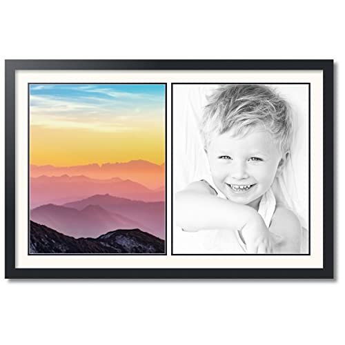 ArtToFrames Collage Photo Frame Double Mat with 2-16x20 inch Openings with Black Frame and White Top Mat