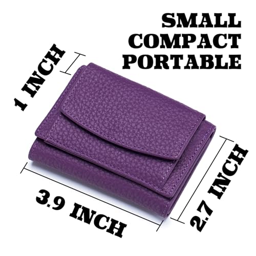 Women’s Mini Trifold Wallet, Genuine Leather Small Wallet with Coin Pouch, RFID Blocking Credit Card Holder for Purse or Pocket (Light Purple)2
