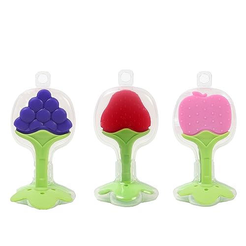 Image of Muma's Love Baby Teething Silicone Bpa Free Natural Organic Freezer Safe Teethers for Newborn Infant, Soft & Textured-Babies Shower Gift (Strawberry - Grapes- Apple)