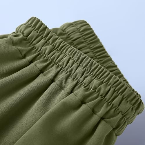 Boy's Wide Leg Cropped Cargo Pants Plain Athletic Capri Pants Drawstring Basketball Khaki Quick Dry Cargo Trousers4