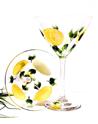 Hand Painted Martini Glasses - for Lemon Drops (Set of