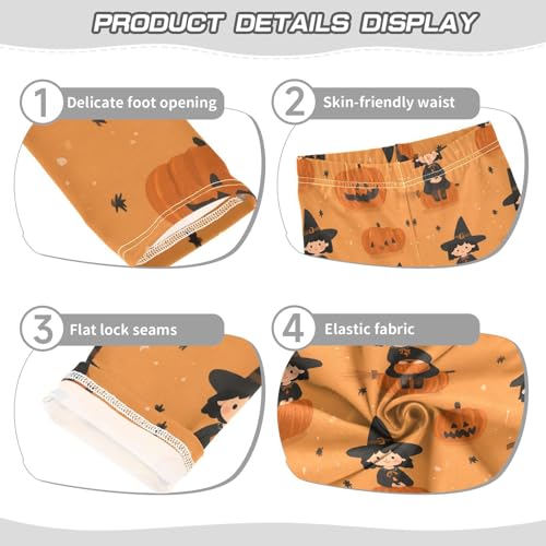Orange Pumpkin Witch Star Girls Leggings Soft Stretch Workout Yoga Dance Pants for Kids Casual Tights3