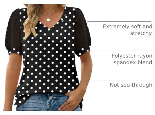 Image of Aokosor Womens Summer Tops V Neck T Shirts Swiss Dot Puff Sleeve Tops Loose Casual Tshirts