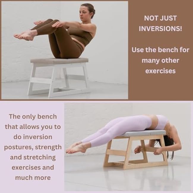 Wooden Reverse Yoga Bench - Yoga Chair for Reverse Positions, Yoga and Fitness - Support for Sirsasana, Reverse Poses Upside Down (Natural Version)
