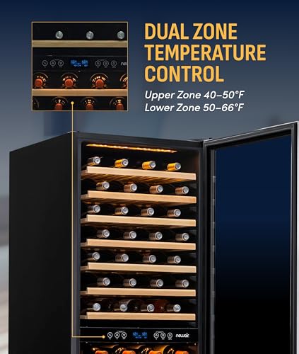 Image of NewAir 24 inch Wine Cooler Refrigerator, Large 160 Bottle Built-in or Freestanding Dual Zone Wine Cellar in Stainless Steel with Precision Thermostat, and Full Extension Beechwood Shelves