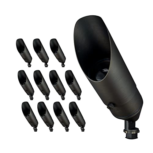 Gardencoin Solid Brass 12v Low Voltage Landscape Lighting Uplight Spotlight with Ground Spike and Without Bulb(12 Pack)