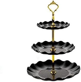 ffshop stojak na desery stojak na babeczki, wieża deserowa taca plastikowy wielowarstwowy stojak na przyjęcie do serwowania owoców, deserów, naczynie na talerzyki do herbaty, przyjęcie urodzinowe, stojak na tort weselny (kolor: czarny)