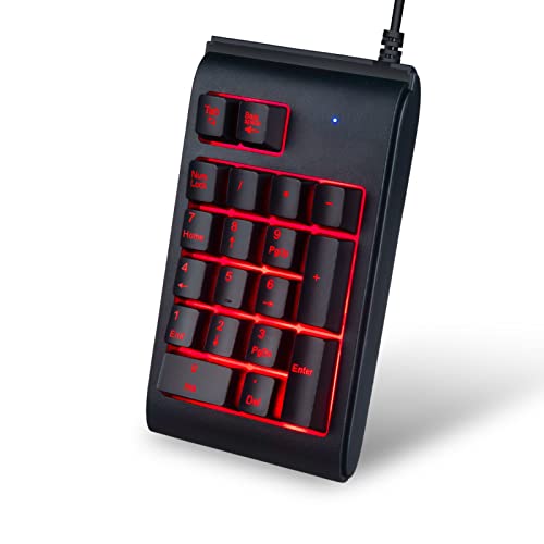 Pocket Backlit Numeric Keypad, 19 Key Number Pad USB Wired Extended Layout Keypad for Laptop and Cashier