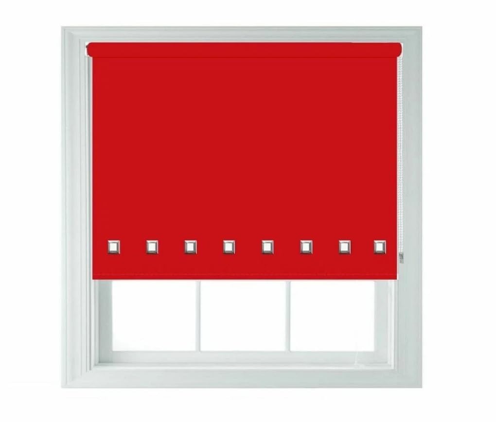Optimal Products Roller Blinds Easy Fit Trimable Home Office Window Square Eyelet Fabric Blind 160cm Drop (Red, 150 x 160 cm)