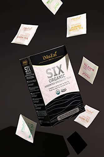 Imozai Assorted Specialty Teas Box | 6 Organic Tea Flavors | 96 Count | White Tea | Oolong Tea | Green Tea | Jasmine Green Tea | Black Tea | Pu’erh Tea #TOP7