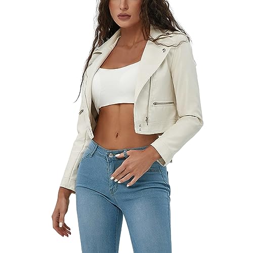 Veste en cuir de motard femme blouson court moto PU vintage aviateur mi-saison