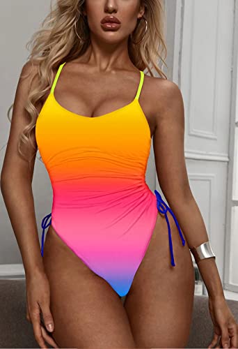 Image of Viottiset Women's Ruched High Cut One Piece Swimsuit Tummy Control Bathing Suit Monokini