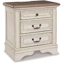 Signature Design by Ashley Realyn French Country 3 Drawer Nightstand with Electrical Outlets &amp; USB Ports, 27.75" Tall, Chip