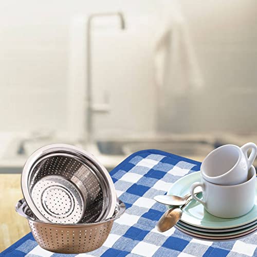 Image of Dish Drying Mat for Kitchen Utensils, Reversible Absorbant Cotton Checks Drying Mats, Washable, Counter top Cushion Pad Tableware, 46x61 Cms Blue by Lushomes (18x24 Inches, Set of 2)