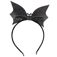 Lurrose Bat Wing Headband Devil Bat Hairband Glitter Bat Wings Headpiece Bat Wing Headress for Halloween Dress Up، Black