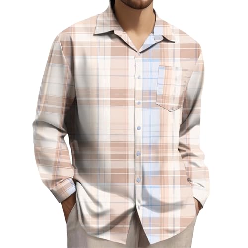 Mens Button Down Shirts Trendy 2025 Fall Regular Fit Long Sleeve Plaid Casual Lightweight Shirt Jacket with Pocket
