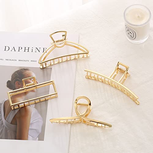 4 Pack Large Gold Hair Claw Clips For Women Thick Hair, Non-Slip Hair Catch Barrette Jaw Clamp, French Design Metal Cross Banana Hair Clips For Women And Girls #TOP5