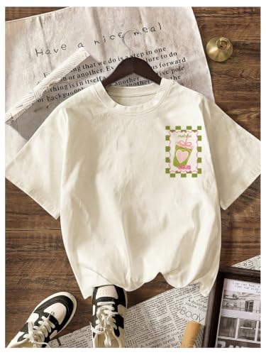 Image of RoseSeek Women's Graphic Letter Tee Crew Neck Trendy Summer Vintage T Shirt
