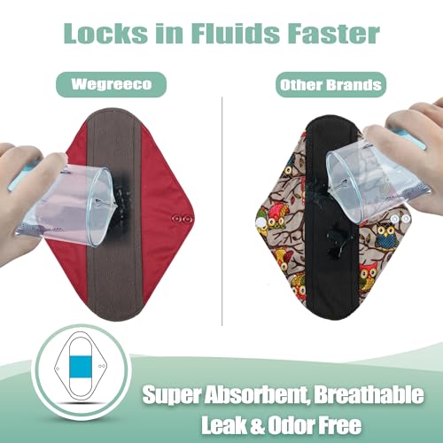Image of Wegreeco Cloth Menstrual Pads - Soft Washable Pads for Women - Reusable Panty Liners for Women - 6 Pack with 1 Cloth Mini Wet Bag (Small, Burgundy)
