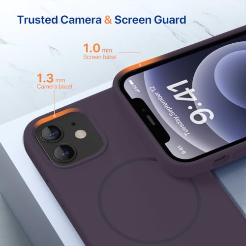 Image of Miracase Magnetic for iPhone 12 Case /iPhone 12 Pro Case, [Soft Anti-Scratch Microfiber Lining], Compatible with MagSafe, Liquid Silicone Shockproof Drop Protection Phone Case for 12 /12 Pro,Dark Purple