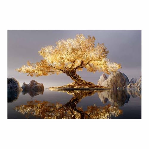 Tableau arbre de vie d'or pour revitaliser un mur blanc sans âme salon et bureau