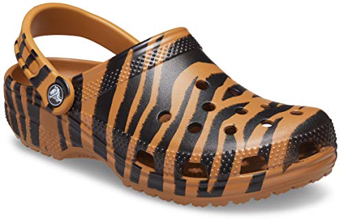 Image of Crocs unisex adult Classic Animal Print | Zebra and Leopard Shoes Clog, Dark Gold /Zebra Print, 13 Women 11 Men US