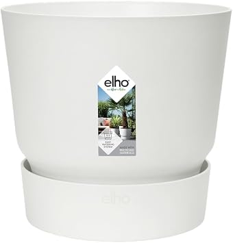Elho Greenville Round 14 - Flower Pot for Outdoor - 100% Recycled Plastic - 14.0 x H 13.4 cm - White/White