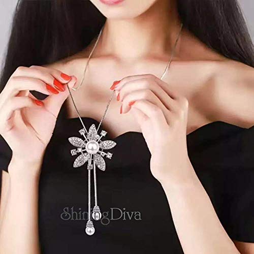 Image of Shining Diva Fashion Crystal Flower Stylish Long Chain Pendant Necklace for Women and Girls