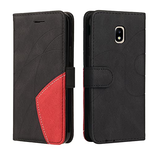 Fatcatparadise Funda para Samsung Galaxy J3 2017 / J330, Flip Folio Libro de Cuero Carcasa de TPU con Magnético, Ranura para Tarjeta, Tarjetero y Suporte, Capa Plegable Cartera, Tipo Étui Piel (Negro)