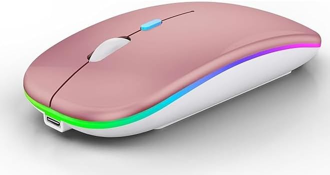 Mouse wireless, Dual Mode Bluetooth 5.2 e USB 2.4GHz, ricaricabile, LED RGB, Silent Click, Nero, Design ergonomico per PC, Laptop, Tablet (Oro Rosa)
