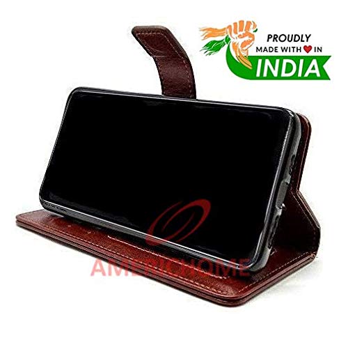 Image of Inside Rubber TPU with Card Pockets Magnetic Closure Protection Compatible with Vivo Y33S, V2109 (Brown)