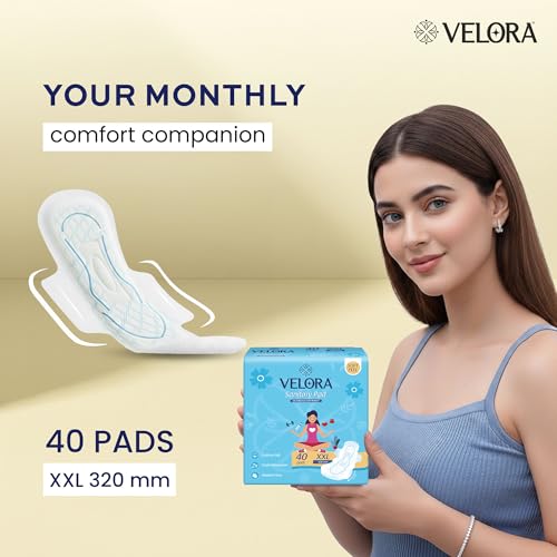 Image of Velora Dry Feel XL Sanitary Pads for Women 40 Pads, Rash Free, Skin Friendly, Trifold Sanitary Napkins (40 Pads-280MM)