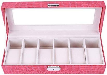 Dustproof Pink Storage Box, Women's Wrist Watch Display Box, Glass Display Box for Window, Crocodile Pattern, Ladies,6 Digits,Friendly32