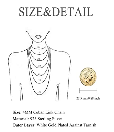 Bhubrea Black Chain Necklace For Men 4Mm Solid 925 Sterling Silver Cuban Link Chain For Women Hip Hop Jewelry Miami Curb Chain Gift 22 Inch #TOP5