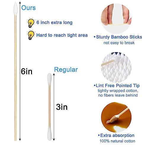 Image of Eyxformula Gun Cleaning Swabs, 6 Inch Precision Long Cotton Swabs, 200 Pcs | FSC Certified Sturdy Bamboo Sticks, Lint Free Pointed Tips for Firearm Maintenance, Detailing, Makeup, Electronics Cleaning