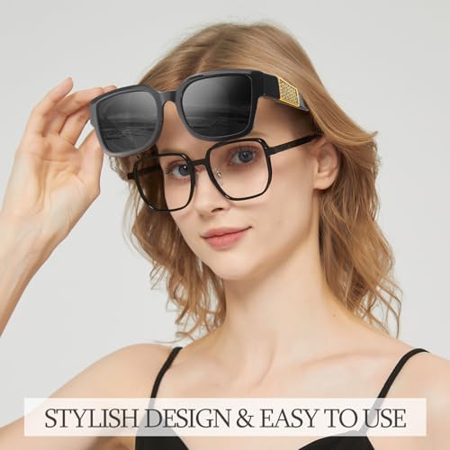 LVIOE Fit Over Glasses Sunglasses Women Men Polarized Oversized Square with UV400 Protection Shades2