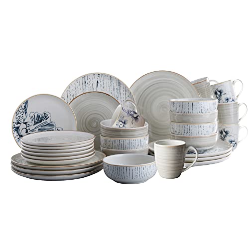 Corona Dinnerware set for 8 | Serenity Bundle |Cattleya set + Gray Caoba Set | Floral & hand-painted product | Set de Vajillas 32 Piezas