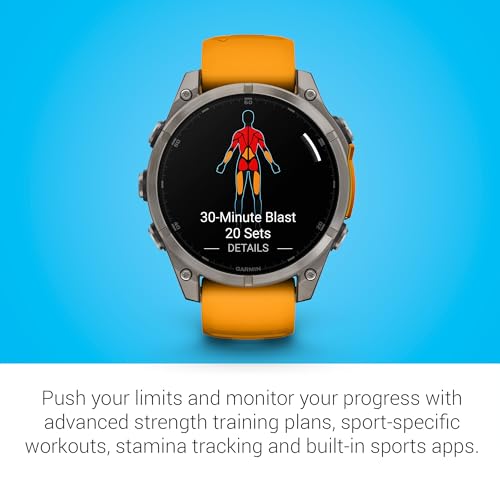 Image of Garmin Fenix 8, 47mm, AMOLED, Sapphire, Smartwatch, Titanium with Spark Orange /Graphite Silicone Band