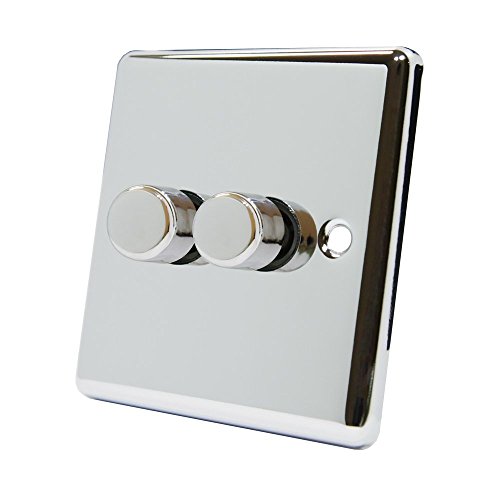 AET CPC2GDIMLED 250 W 10 A 2-Gang 2-Way Polished Chrome Classical Double LED Light Dimmer Switch