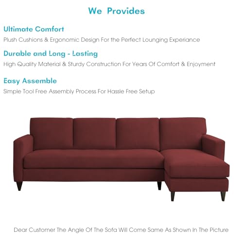 Image of Carlos RHS 4 Seater L Shape Sofa Set for Living Room & Home Office Furniture, Modern Durable Sectional Corner Sofa Couch, Premium Fabric Comfortable Seating with Strong Frame (Maroon)