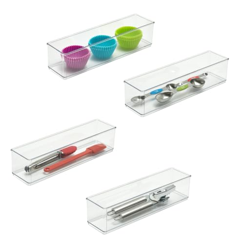 Organizadores de cajones modulares transparentes para cubiertos y cosméticos
