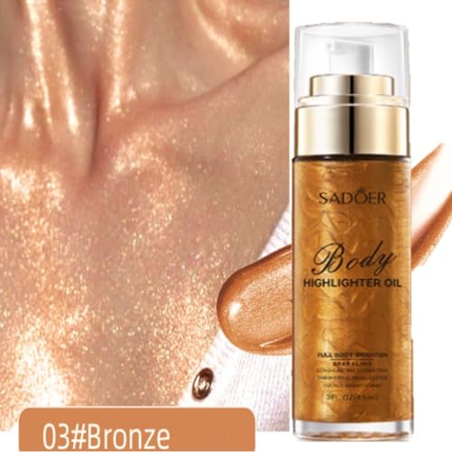 KARLOR rozświetlacz do ciała, olejek złoty, połyskujący olejek do ciała, płynny brokatowy bronzer