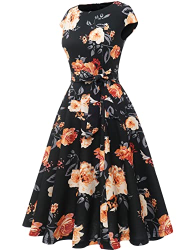 Image of DRESSTELLS Women's Cocktail Dresses, Formal Wedding Guest Modest Church Vintage Tea Party Midi Evening Dress