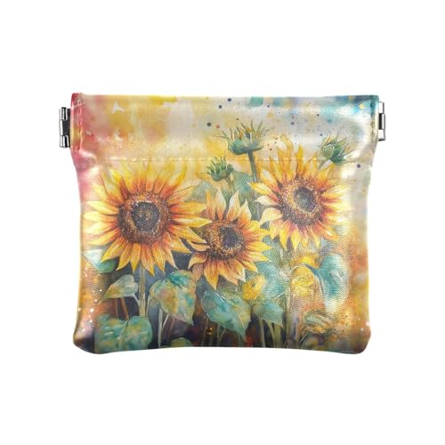 Sunflower Womens Waterproof PU Leather Coin Purse Slim Travel Wallet with Zipper - Compact Card Holder & Jewelry Organizer for Cash Keys Lipstick