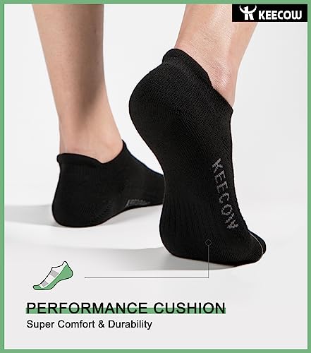 Keecow Running Socks Womens Black Size 8-10 Ankle Athletic Socks Cushioned Breathable Heel Tab 6 Pack #TOP2