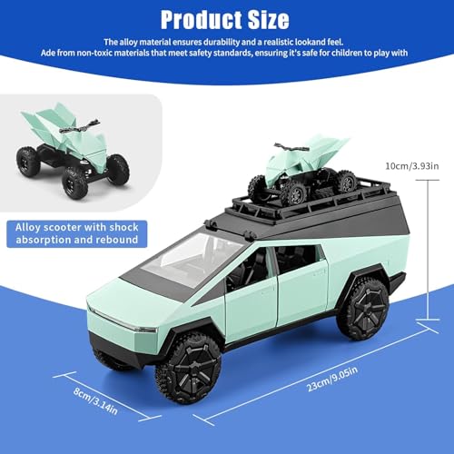 Image of 1 /24 Cybertruck Camper Van Model Diecast Metal Pickup Truck RV Motorhome Toys for Boys Age 3-8 with Light and Sound Pull Back Toy Cars Gift for Kids (Green)