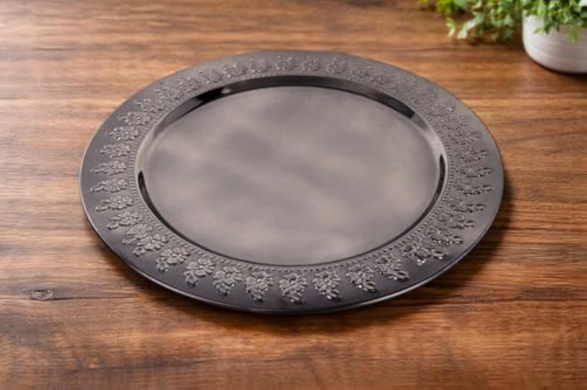 Decorative Dinner Base Plate with Floral Embossing