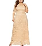 Eternatastic Womens Floral Lace 2/3 Sleeves Maxi Dress Evening Party Long Dress 4XL Beige