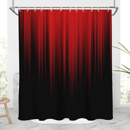 AAtter Red and Black Shower Curtain 60x72 Inch Ombre Gradient Design Gothic Style Dark Decor for Mens Bathroom Polyester Fabric with 12 Hooks