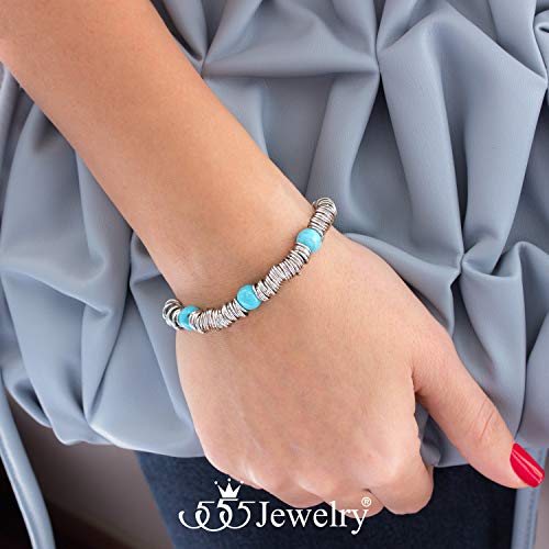 Image of 555Jewelry Stainless Steel Extendable Charm Discs & Beads Bracelet for Women